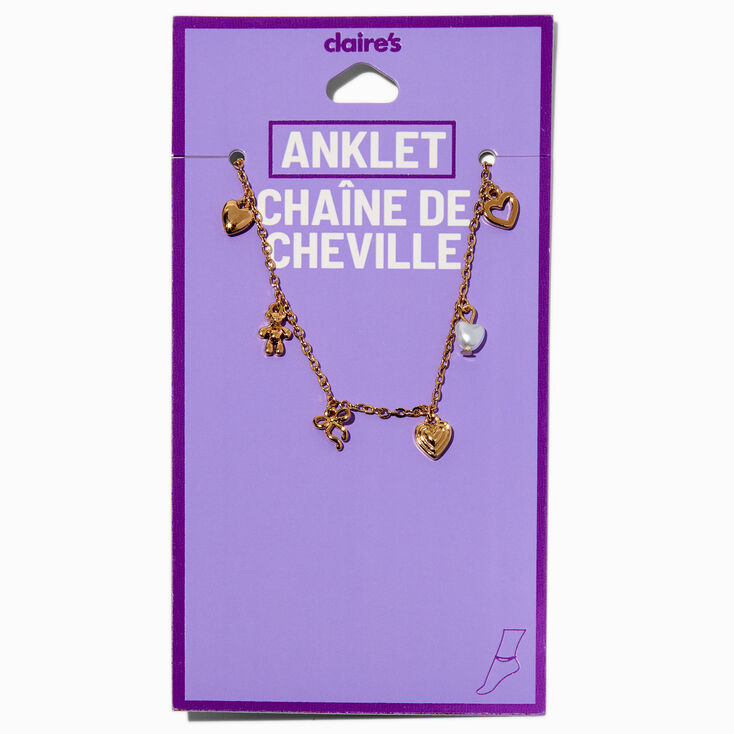 Gold-tone Heart &amp; Pearl Charm Anklet,
