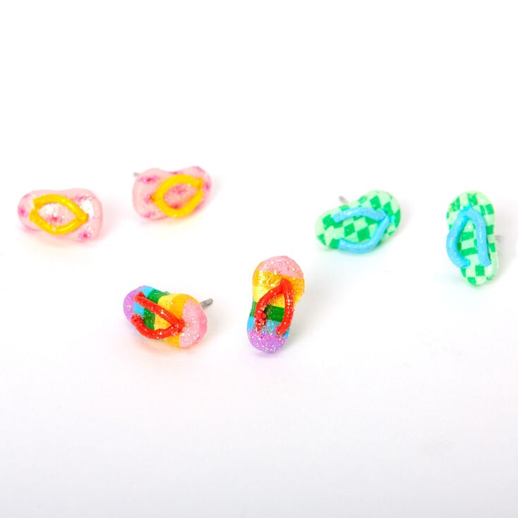 Rainbow Glitter Flip Flop Stud Earrings - 3 Pack,