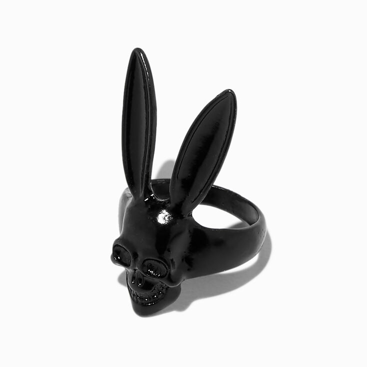 Bague cr&acirc;ne noire avec oreilles de lapin,