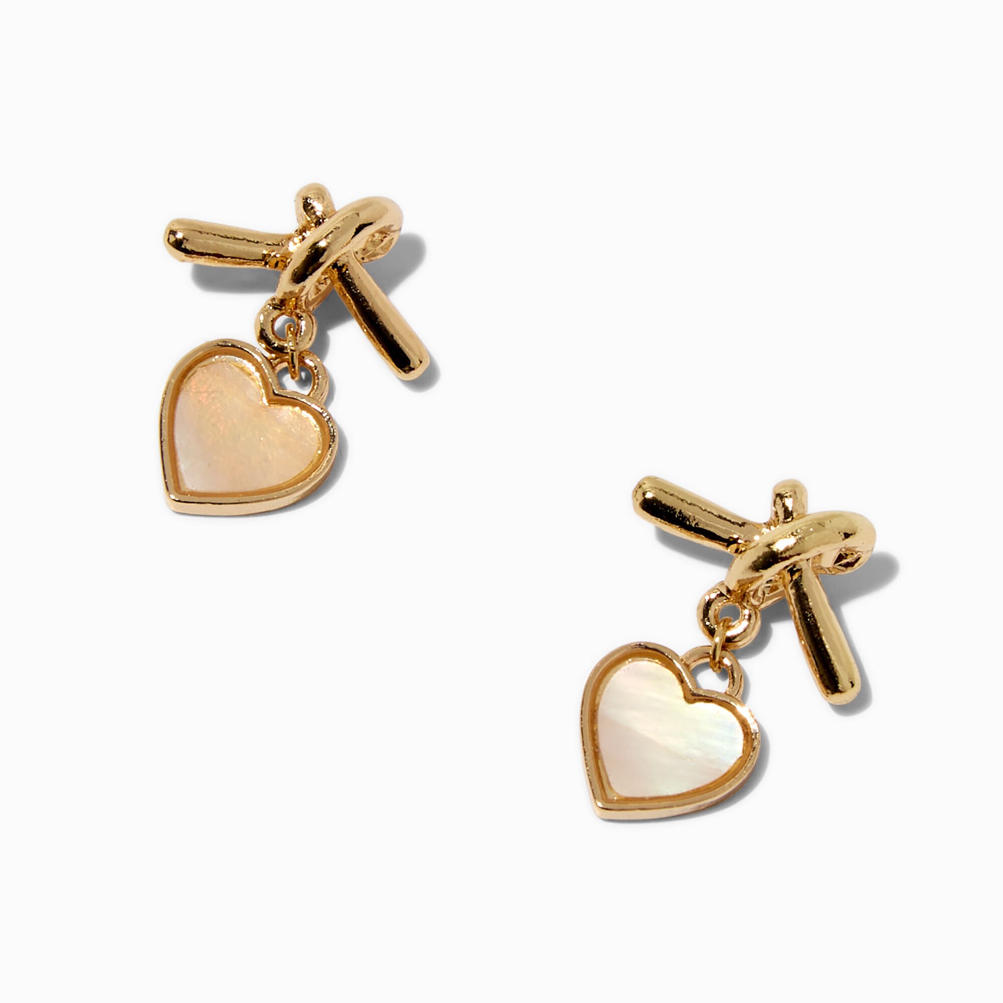Gold-tone Knotted Heart Dangler Drop Earrings,