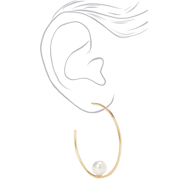 Gold 45MM Single Pearl Hoop Earrings,