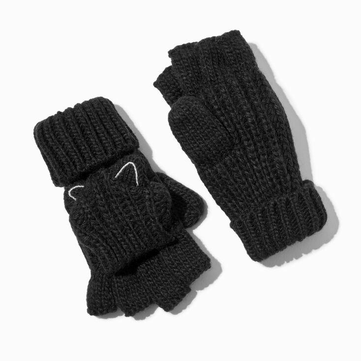 Gants convertibles chat noir,
