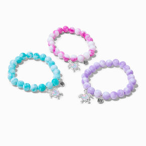 Best Friends Turtle Peace Sign Marble Beaded Stretch Bracelets - 3 Pack,