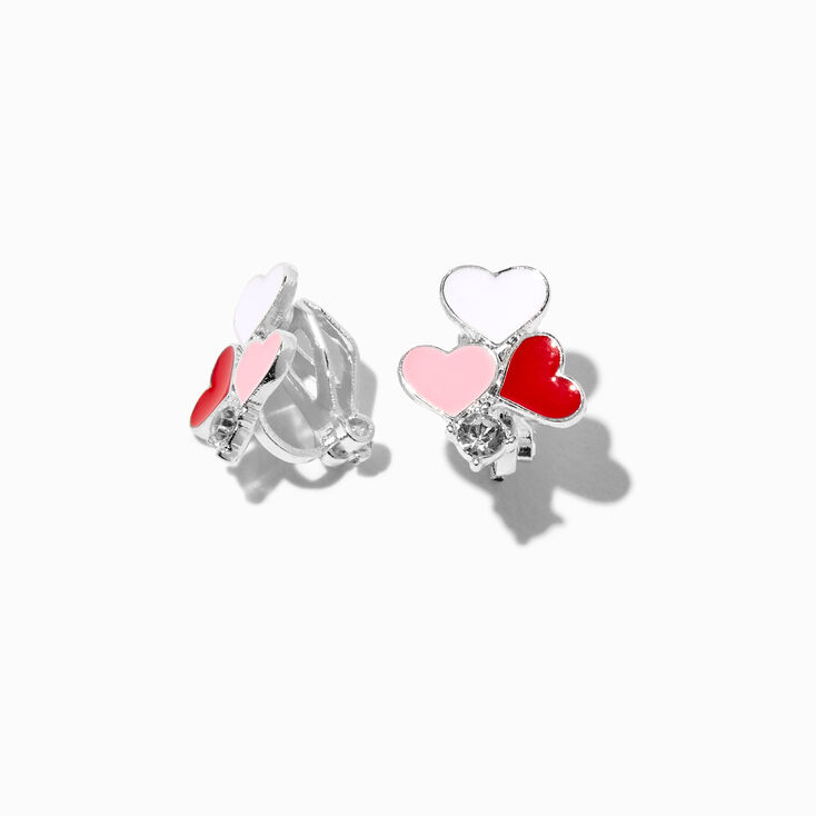 Enamel Heart Clip-On Earrings,