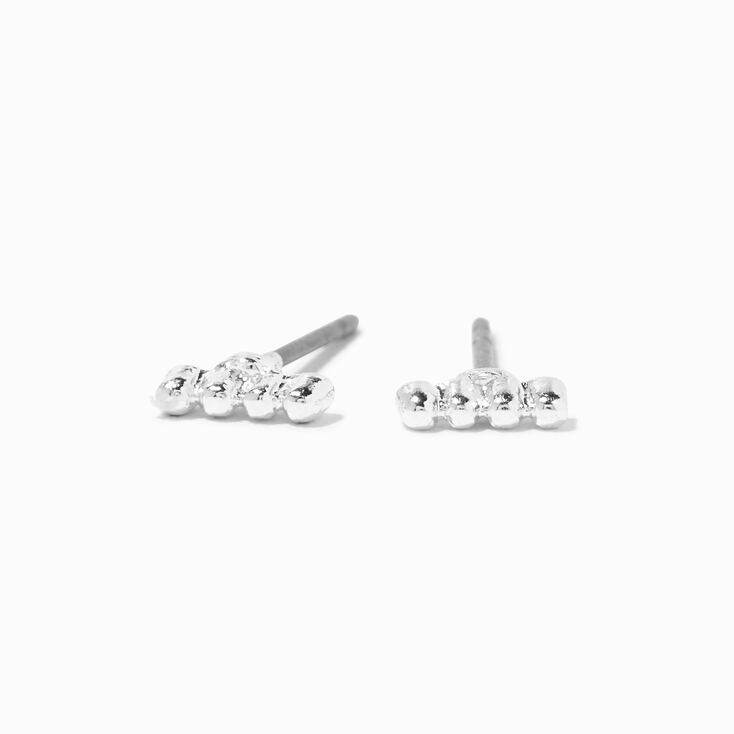 Silver Bead Bar Stud Earrings,