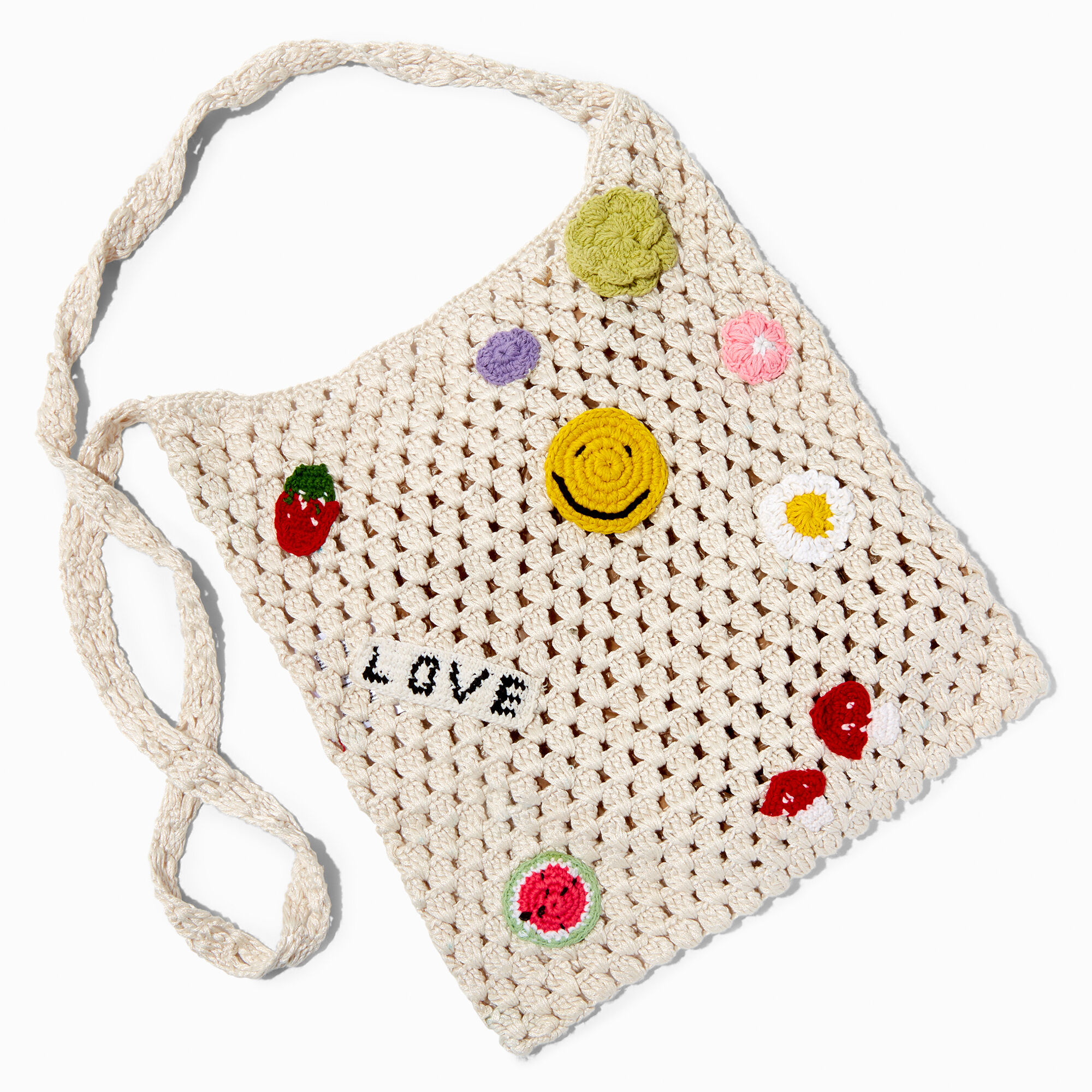 View Claires Happy Icons Crocheted Hobo Bag information