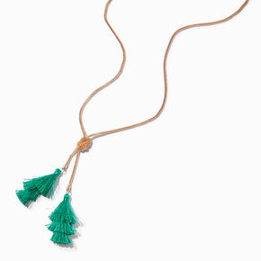 Green Double Tassel Knotted Mesh Chain Necklace,