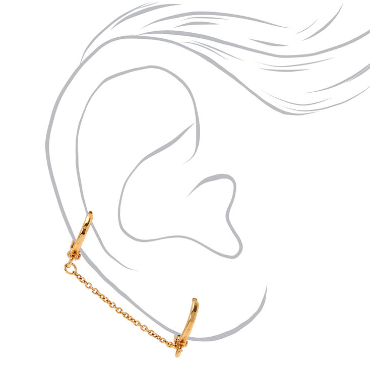 Goldplated 10MM Connector Chain Huggie Hoop Earrings,