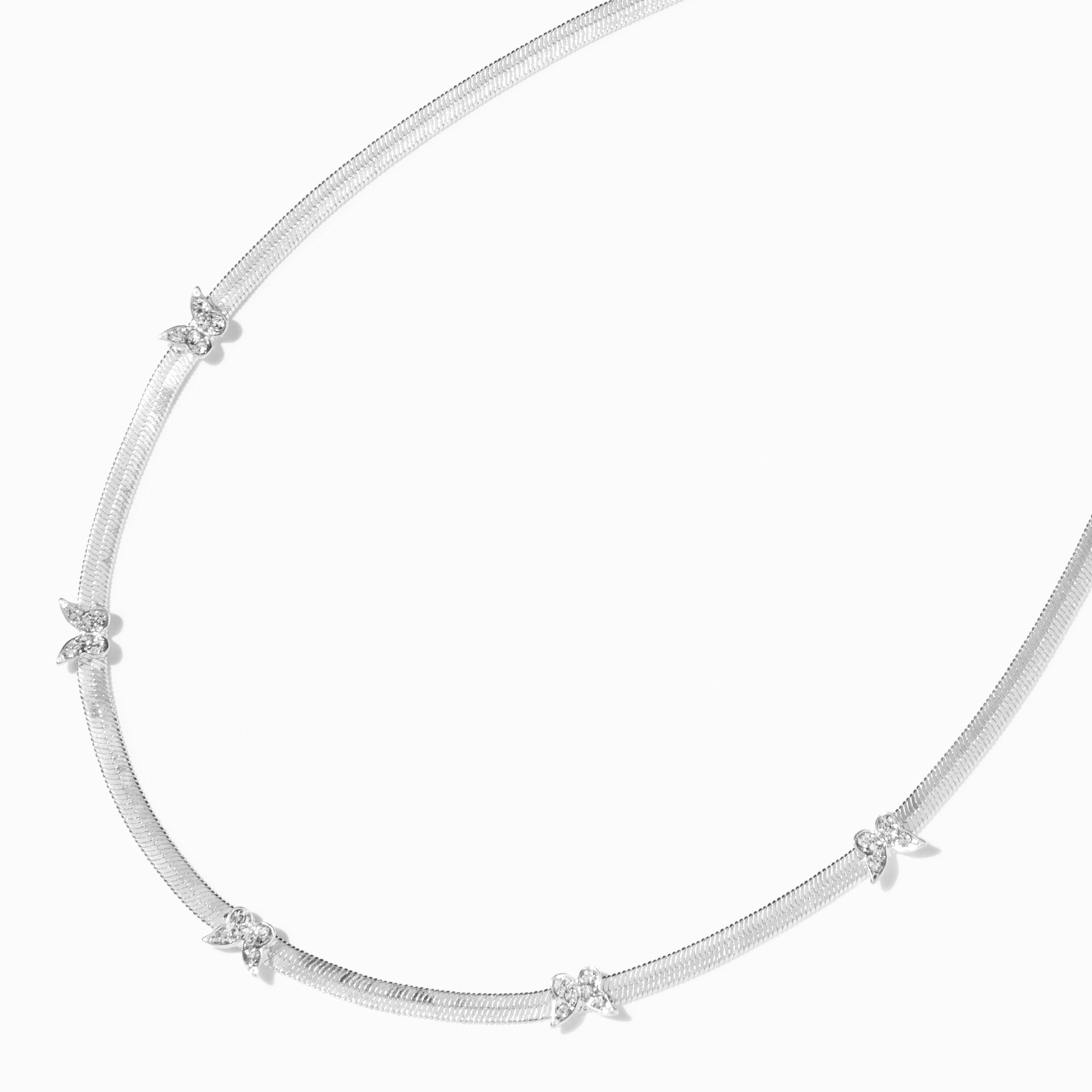 View Claires Tone Butterfly Herringbone Chain Necklace Silver information