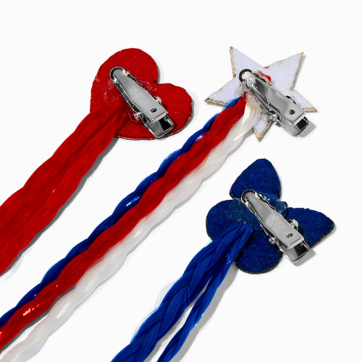 Red, White, &amp; Blue Braided Faux Hair Snap Clips - 6 Pack,