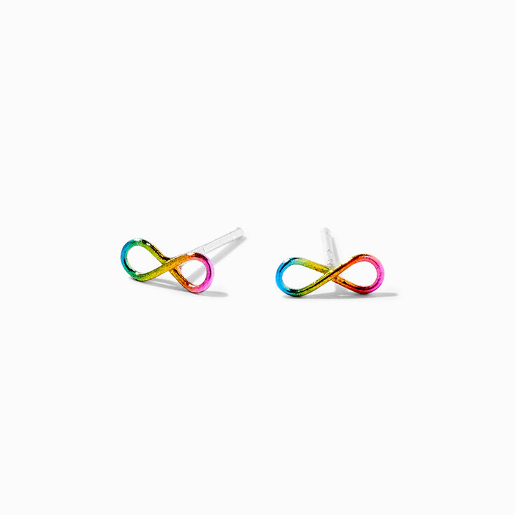 Sterling Silver Rainbow Infinity Symbol Stud Earrings,