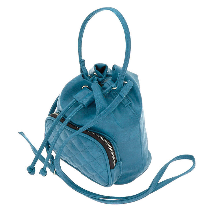 Faux Leather Mini Bucket Crossbody Bag - Teal,