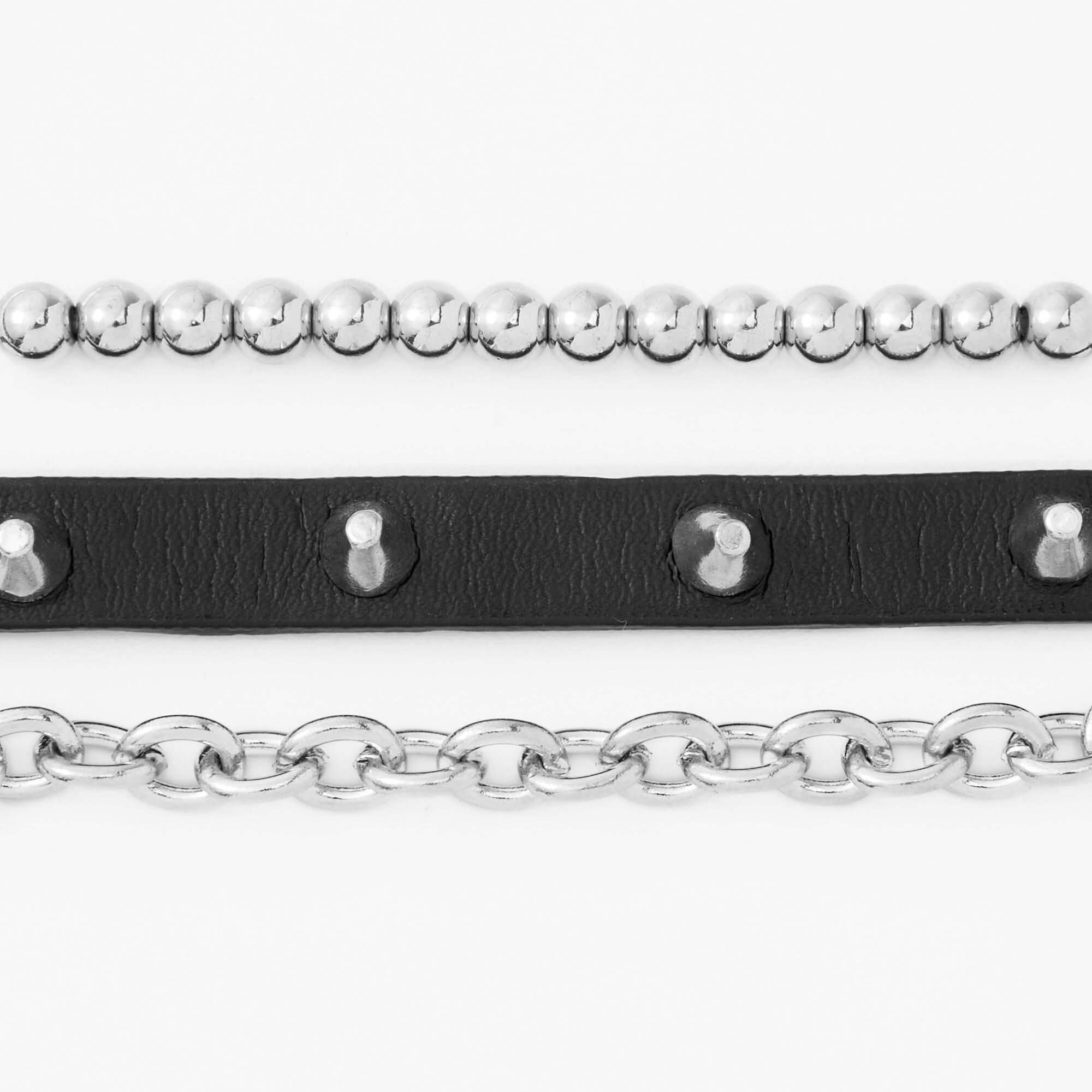 Spike, Beaded, & Chain Bracelets - 3 Pack,