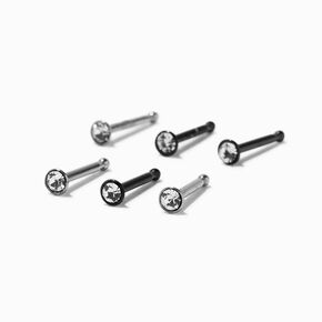 Mixed Metal Stainless Steel 20G Crystal Nose Studs - 6 Pack,