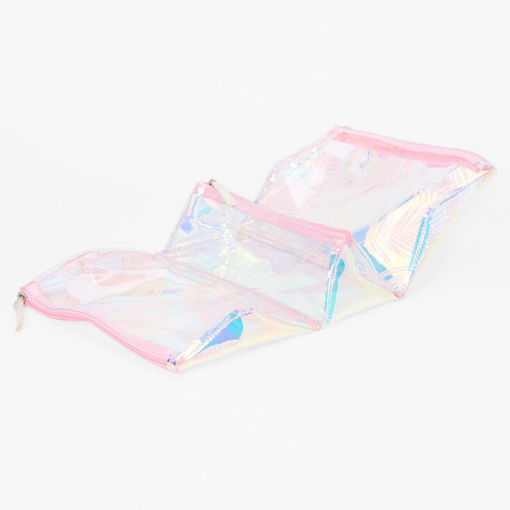 Iridescent Palm Leaf Roll Travel Makeup Bag,