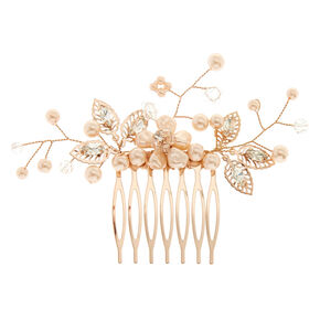 Rose Gold-tone Faux Pearl Flower Hair Comb - Blush,