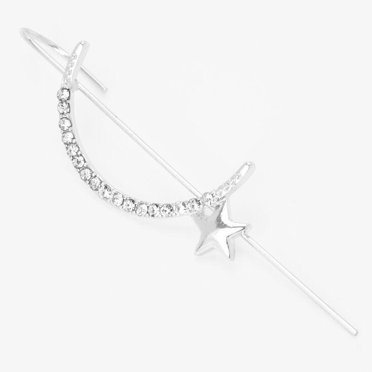 Silver Moon &amp; Stars Ear Cuff Pin,