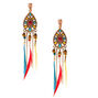 Gold 4&quot; Boho Rainbow Feather Clip On Drop Earrings,