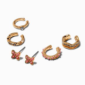 Gold-tone Butterfly Stud &amp; Ear Cuff Earrings Stackables - 6 Pack,