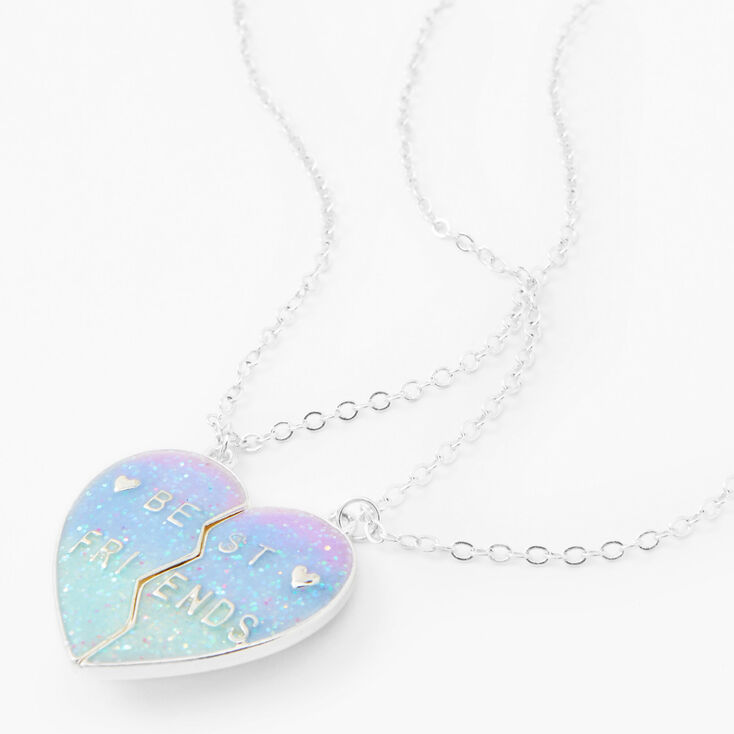 Best Friends Purple Glitter Ombre Split Heart Necklaces - 2 Pack,