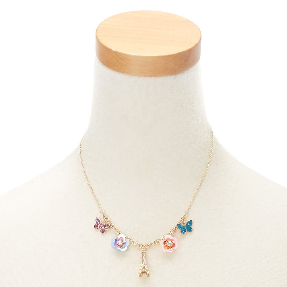 Gold Sequin Flower Paris Statement Necklace,