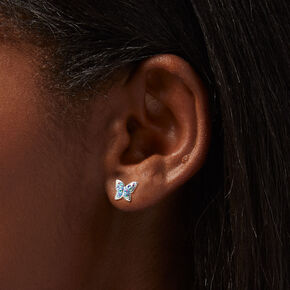 Sterling Silver AB Crystal Butterfly Stud Earrings,