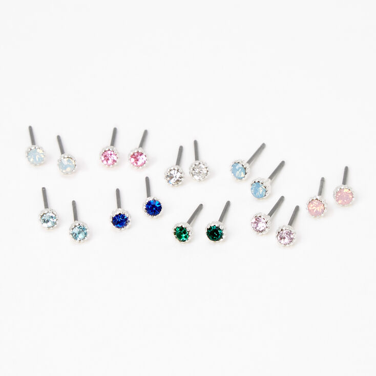 Claire's Clous d'oreilles avec strass pastel 4 mm couleur argentée — Lot de 9