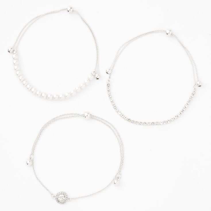 Silver-tone Pearl Chain Bracelets - 3 Pack,