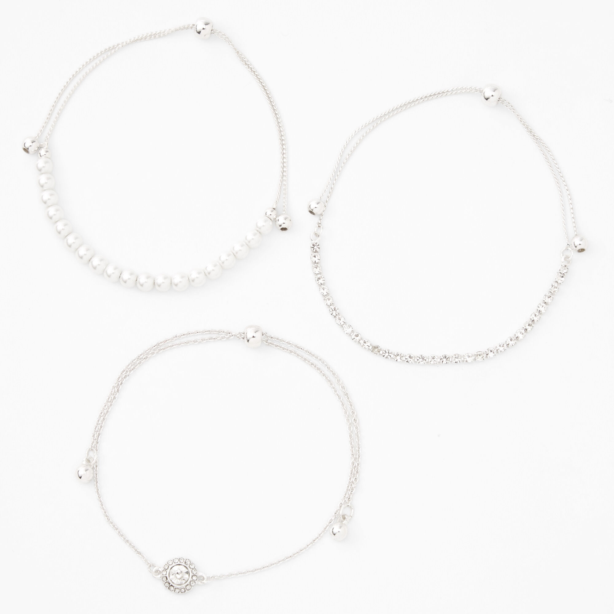 View Claires Tone Pearl Chain Bracelets 3 Pack Silver information