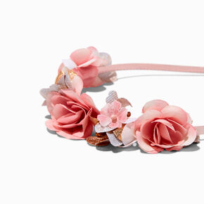 Serre-t&ecirc;te &agrave; fleurs rose,
