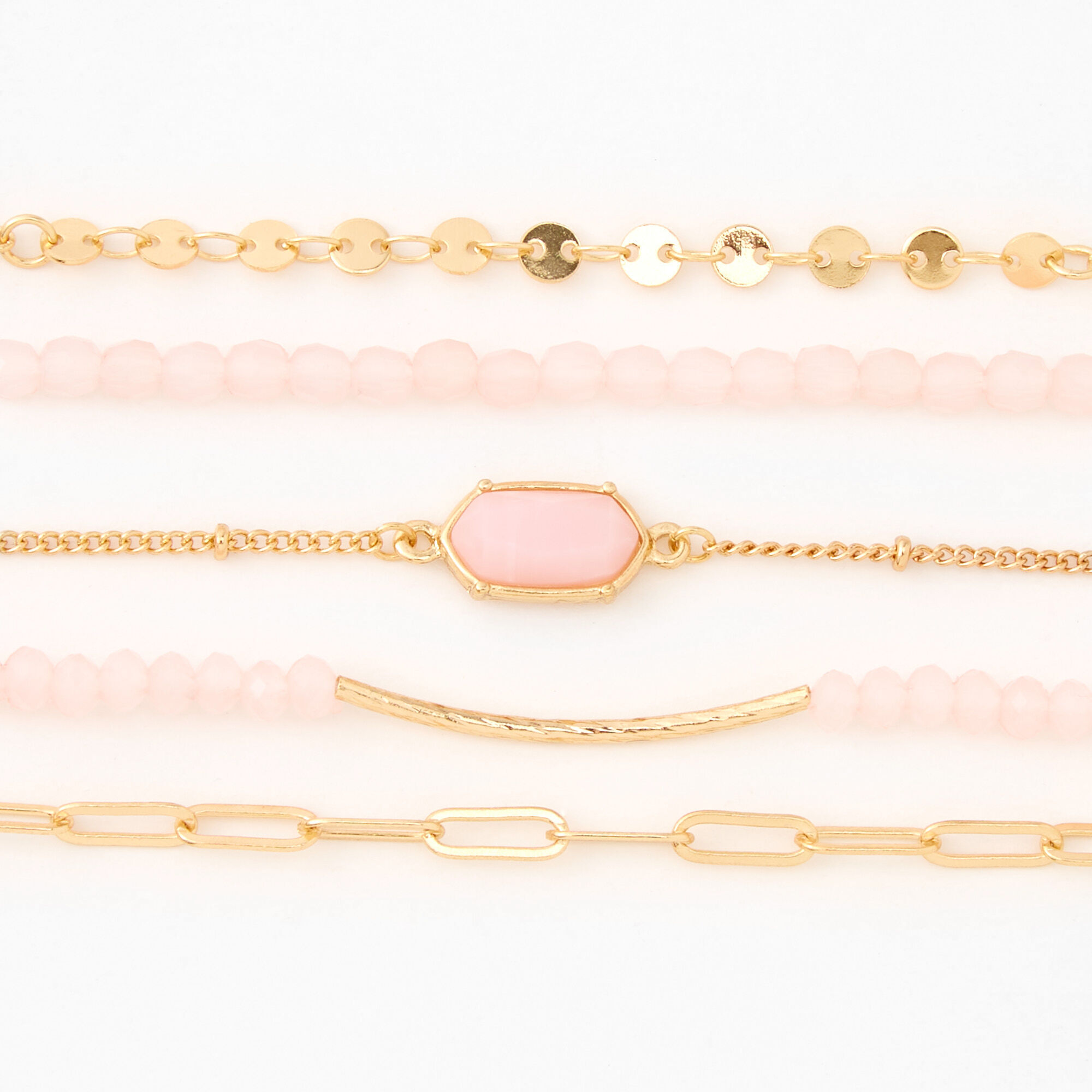 Gold & Pink Beaded Bracelet Set - 5 Pack,