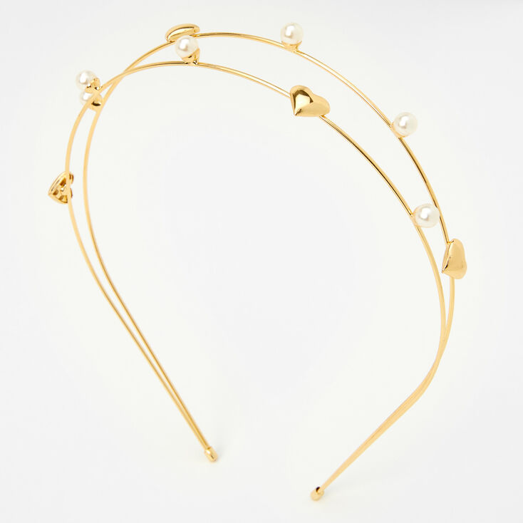 Pearl Heart Gold Double Row Headband,