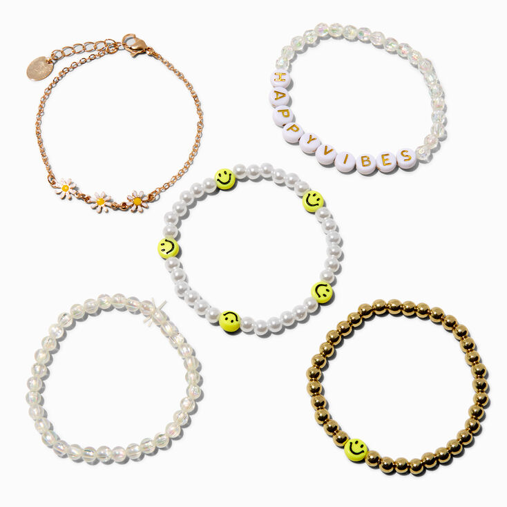 Smile Beaded Stretch &amp; Chain Bracelet Set - 5 Pack,