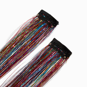 Rainbow Tinsel Faux Hair Clip In Extensions - 2 Pack,