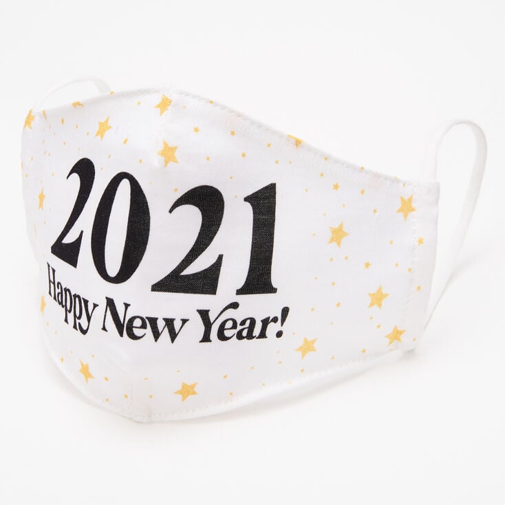 White 2021 Happy New Year Face Mask - Adult,