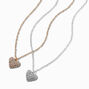 Mixed Metal Pav&eacute; Puffy Heart Pendant Necklace,