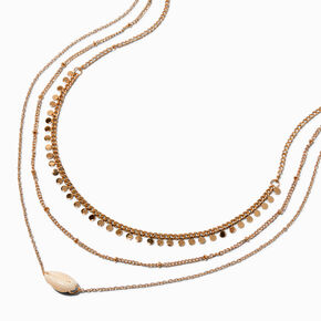 Gold-tone Cowrie Seashell Pendant Multi-Strand Necklace,