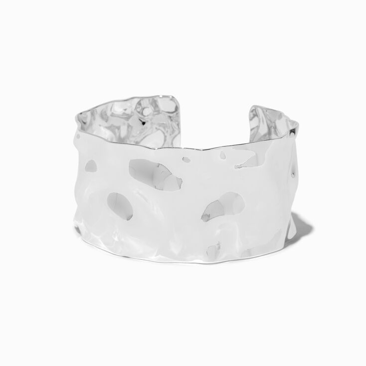 Silver-tone Crumpled-Look Wide Cuff Bracelet,