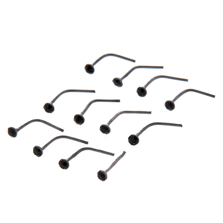 Sterling Silver 24G Black Stone Nose Studs,