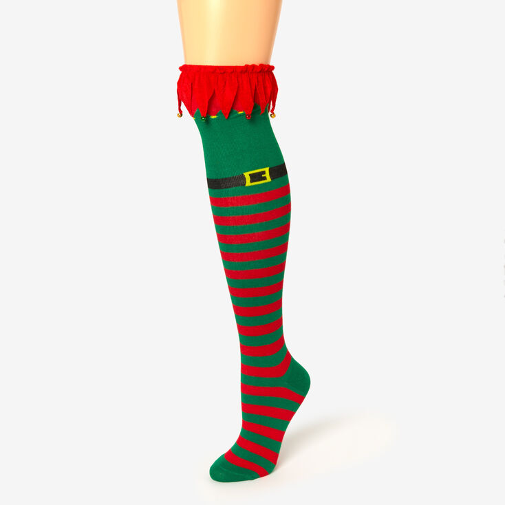 Chrsitmas Elf Striped Over The Knee Socks | Claire's
