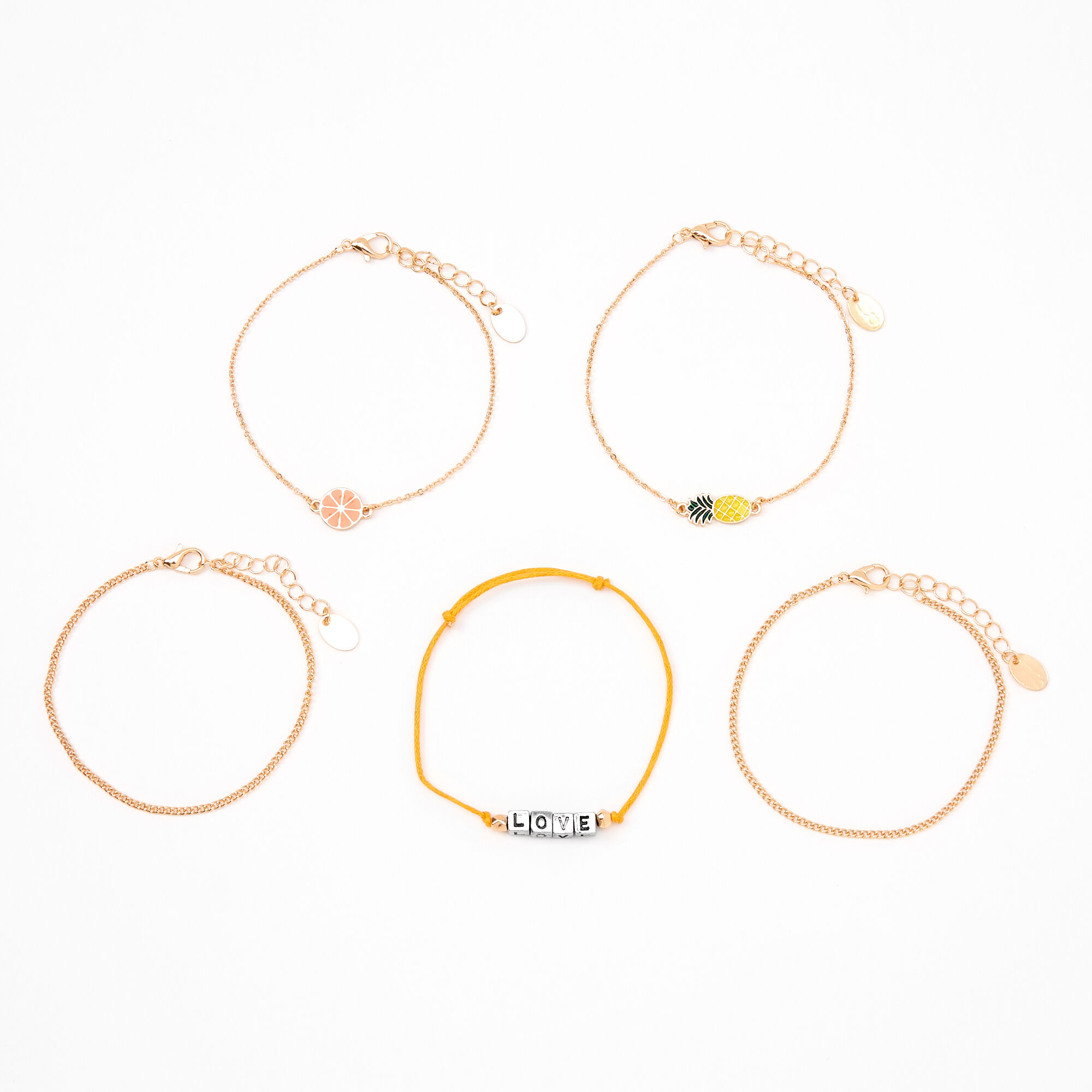 Gold Summer Fruits Chain Bracelets - 5 Pack,