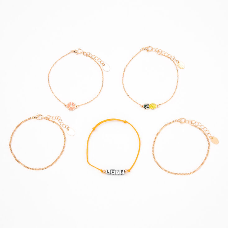 Gold Summer Fruits Chain Bracelets - 5 Pack,