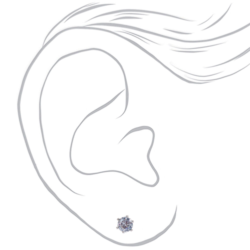 Silver Cubic Zirconia Round Magnetic Stud Earrings - 5MM,