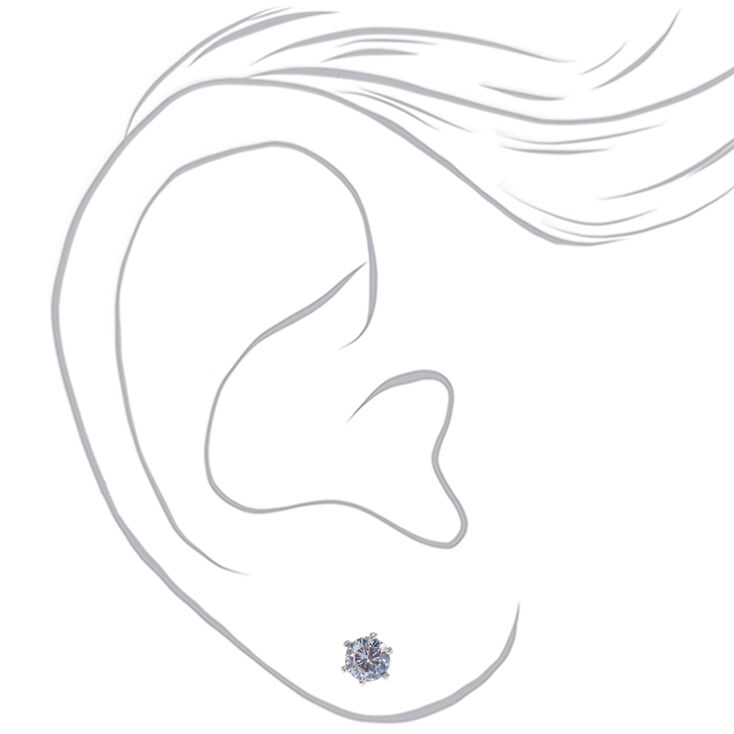 Silver Cubic Zirconia Round Magnetic Earrings - 5MM,