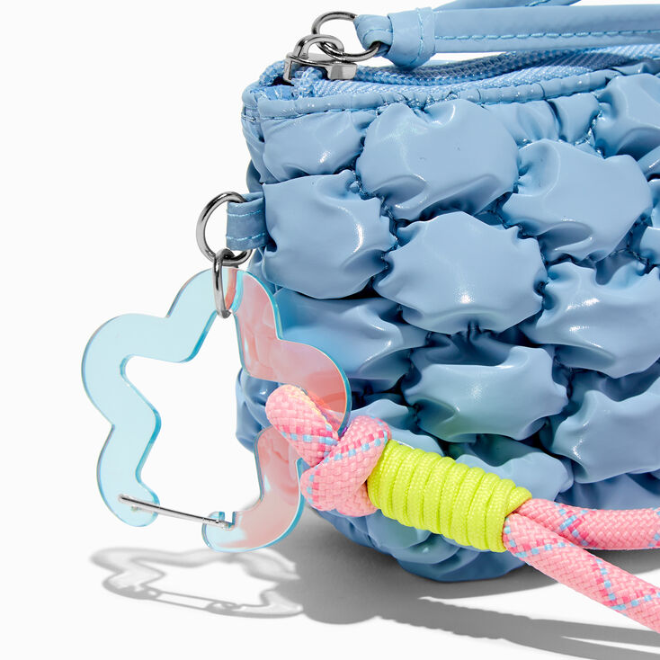 Blue Puffy Nylon Wristlet Coin Purse,