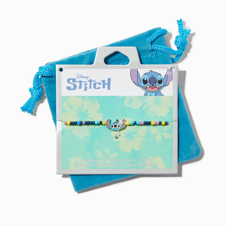 Disney Stitch Sterling Silver Beaded Stretch Bracelet ,