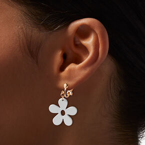 White Daisy Clip-On Drop Earrings,