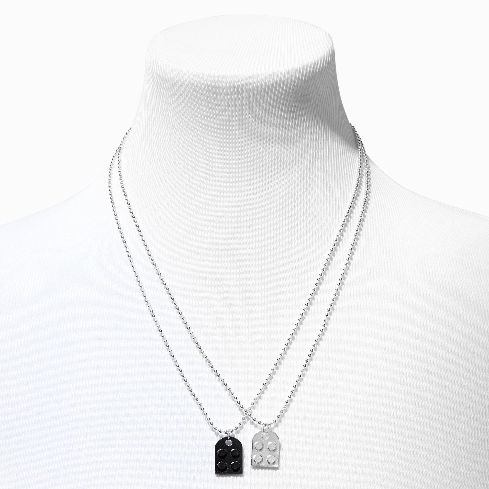 Best Friends Silver-tone & Black Building Block Pendant Necklaces - 2 Pack,