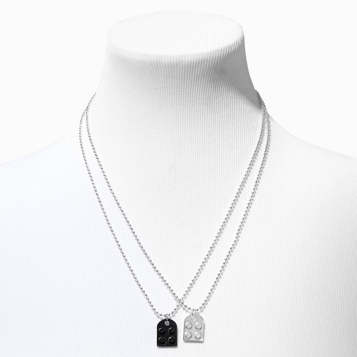 Best Friends Silver &amp; Black Building Block Pendant Necklaces - 2 Pack,