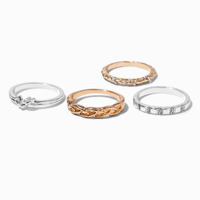 Mixed Metal Crystal Braided Ring Set - 4 Pack,